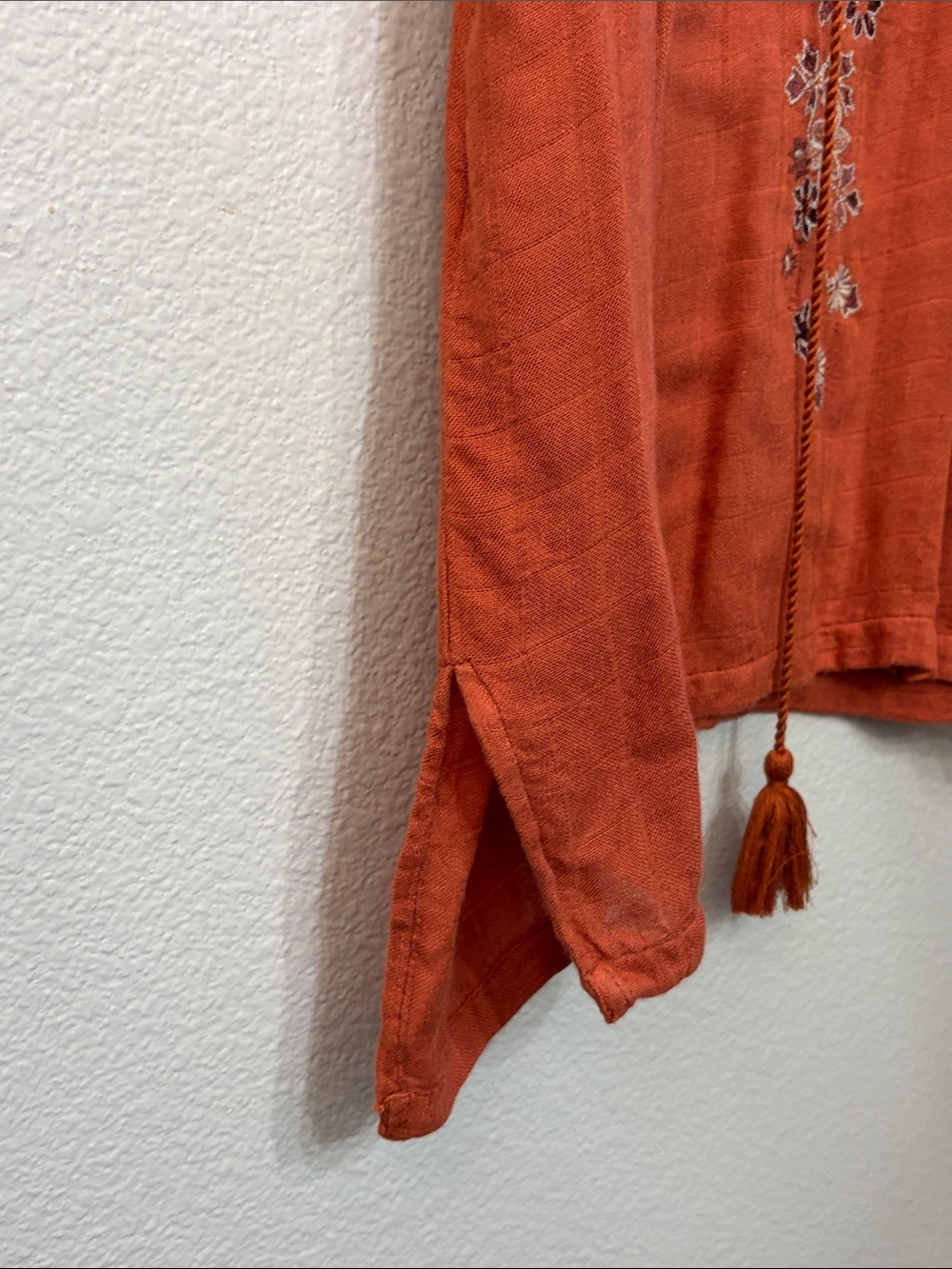 Embroidered Rust Boho Peasant Top - Picture 7 of 8